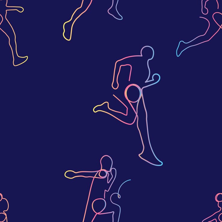 Seamless of Running Poses with Oneline Draw in Rainbow Color Style