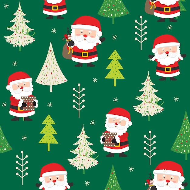 seamless santa clause and christmas tree with red and green color, vector illustration