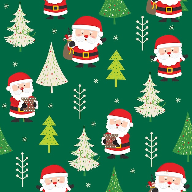 Babbo natale senza soluzione di continuità e albero di natale con colore rosso e verde, illustrazione vettoriale