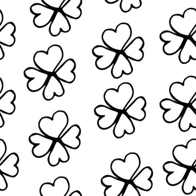 Seamless scandinavian pattern with cute doodle outline clover leaves Vector illustration