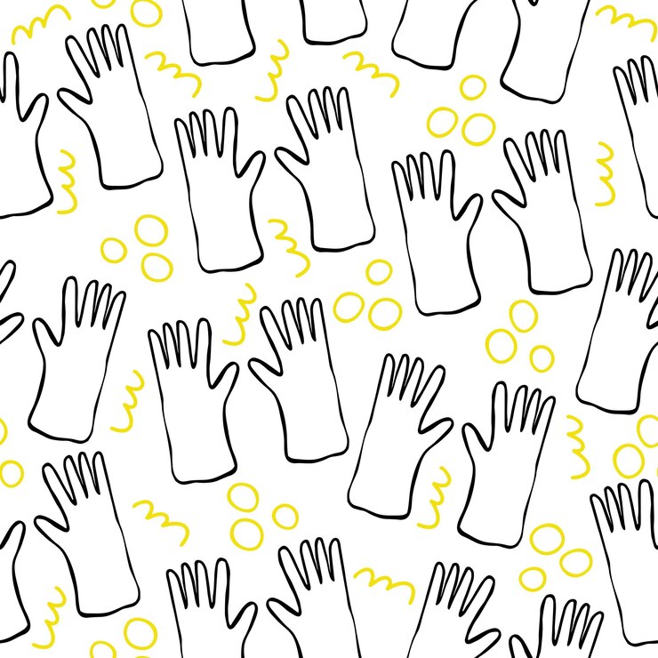 Vector seamless scandinavian pattern with cute doodle outline hand drawn gloves vector illustration