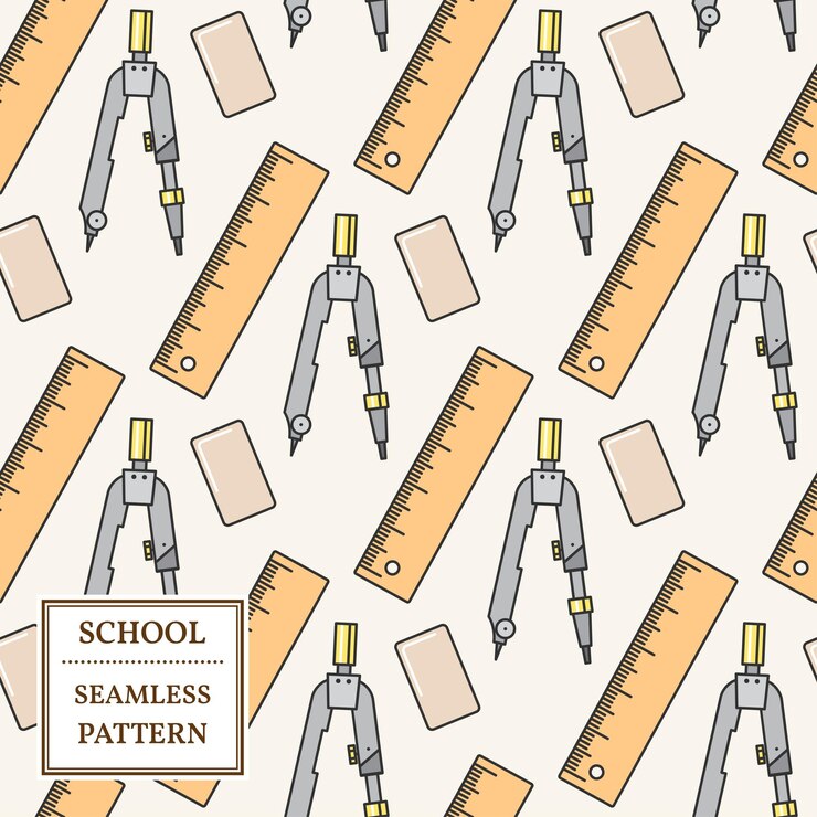 Vector seamless school or office supplies pattern thin line icon vector