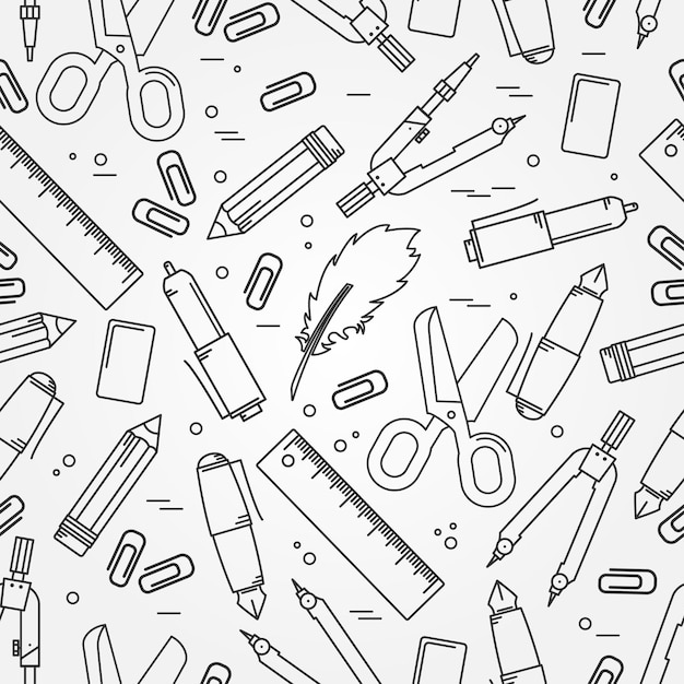 Seamless school office supplies pattern thin line icon for web and mobile vector