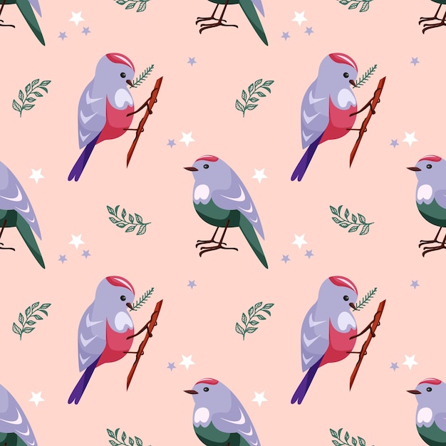 Vector seamless seasonal pattern with small birds