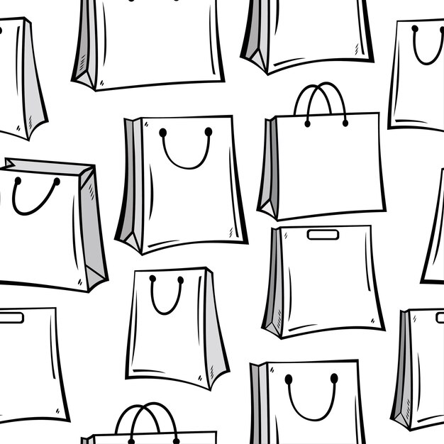 Seamless of shopping bags isolated on white background Vector illustration of a doodle style