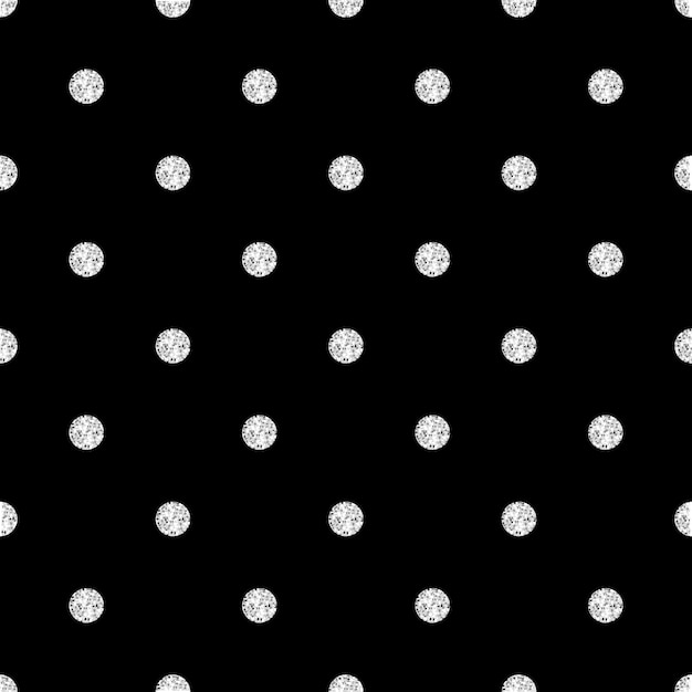 Seamless silver dot glitter pattern on black background