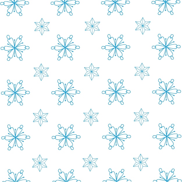 Seamless simple Christmas snowflake pattern on white background.