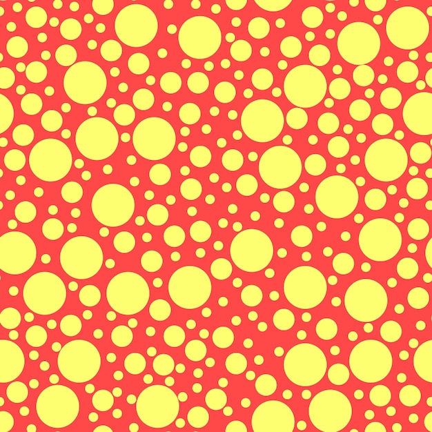Seamless simple pattern with circle. Yellow round on coral background. Vector illustration.
