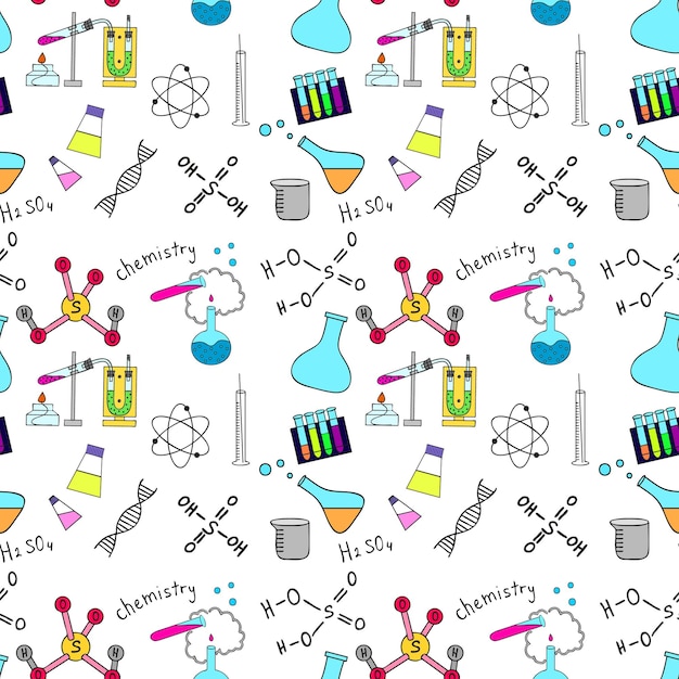 Vector seamless sketch of science doddle elements