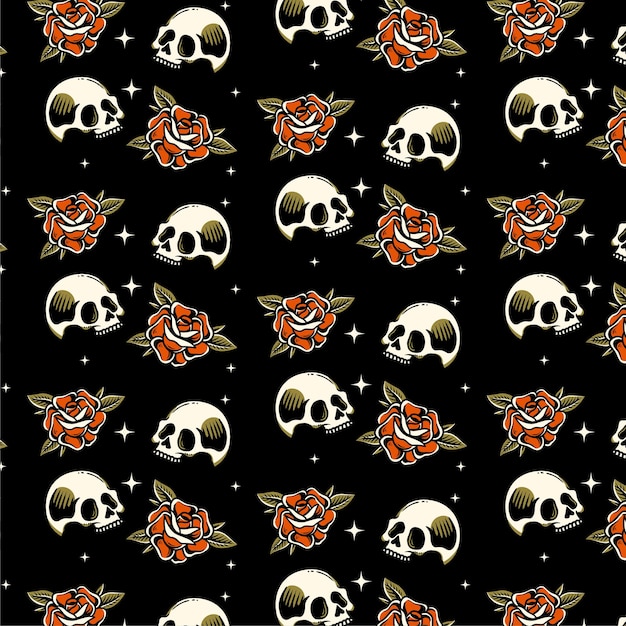 seamless skull roses pattern illustration