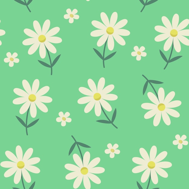 Vector seamless spring minimalistic daisy pattern vector print with wild chamomile medical herbs