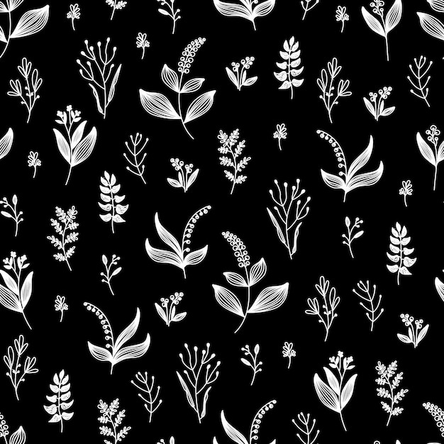 Seamless spring pattern with flowers in line art style