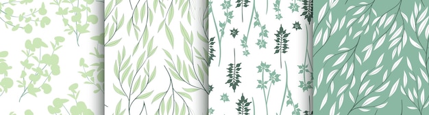 Seamless spring prints with eucalyptus branches and green leaves