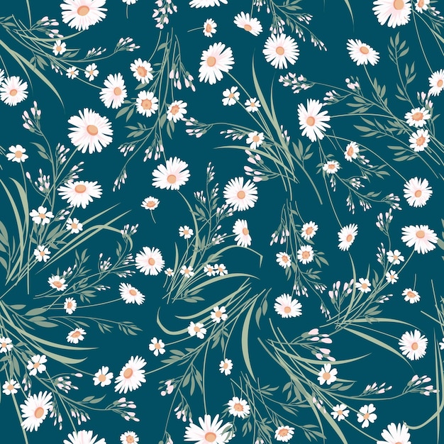 Vector seamless spring vector floral pattern with daisies