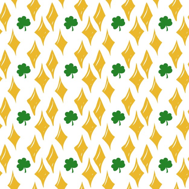 Seamless st patrick's day pattern of irish symbols green clover leaf and other hand drawn elements