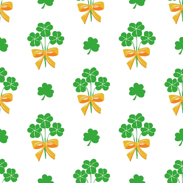 Бесшовный рисунок ирландских символов ко дню святого патрика зеленый лист клевера и другие элементы, нарисованные вручную