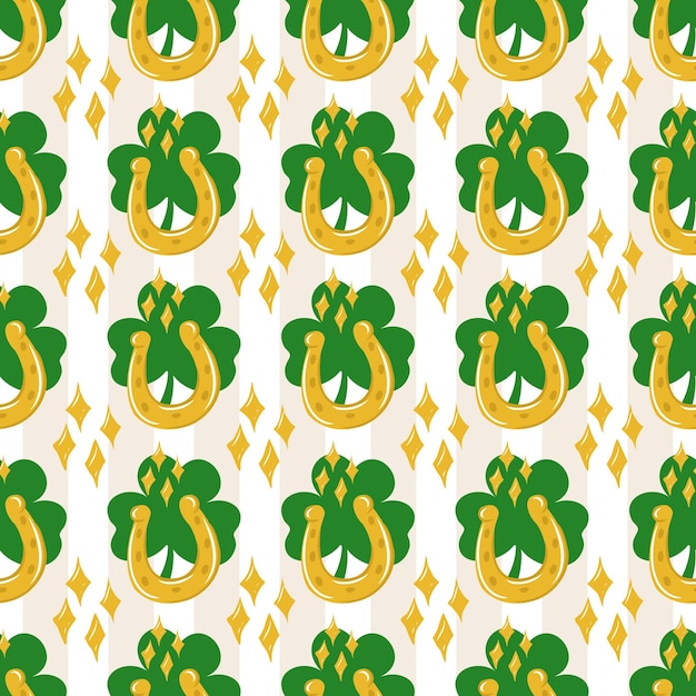 Vector seamless st patricks day pattern of irish symbols green clover leaf and other hand drawn elements