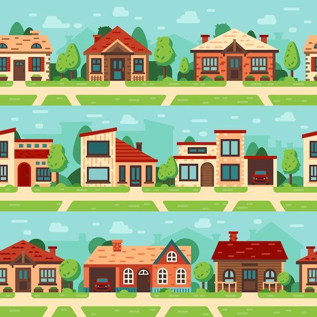 Vector seamless suburban houses