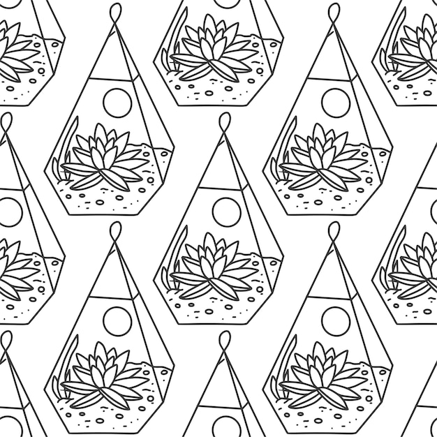 Seamless succulent and cactus plants pattern on a white background