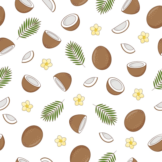 Vector seamless summer food pattern of coconut