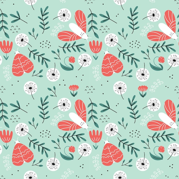 Seamless summer pattern butterfly and flower garden background for sewing clothes and printing on fabric wallpaper