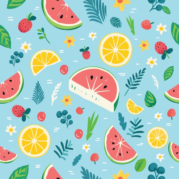 Vector seamless summer pattern with blue background