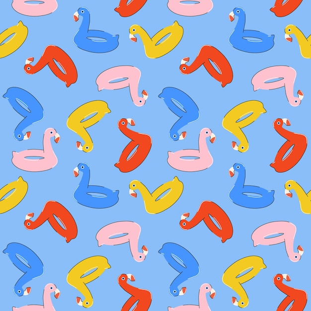 Seamless summer pattern with colorful flamingo