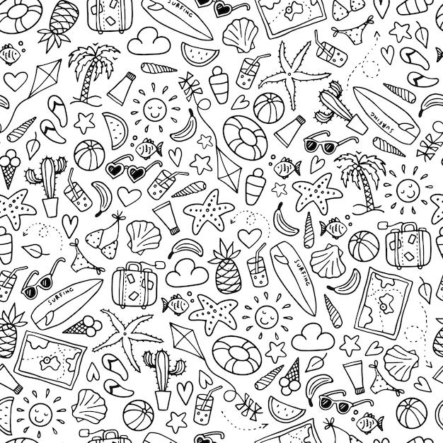 Premium Vector  Seamless summer pattern with doodles