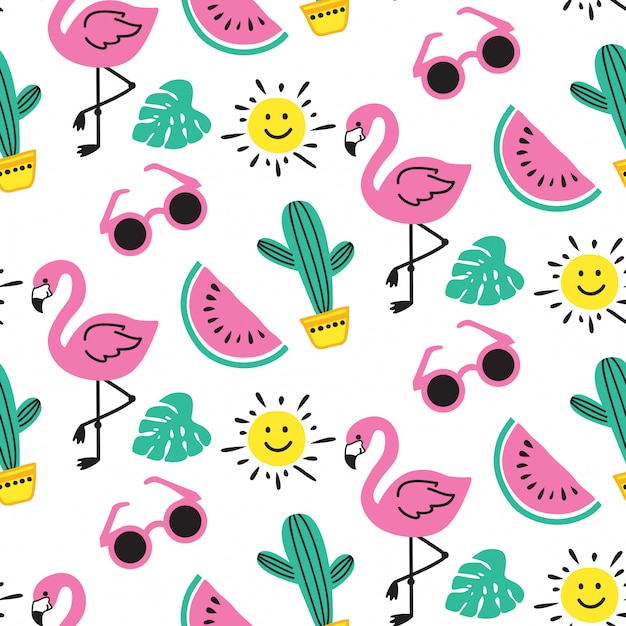 Vector seamless summer pattern with hand drawn elements