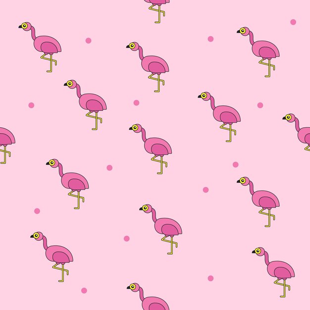 Vector seamless summer pattern with pink flamingo summer mood