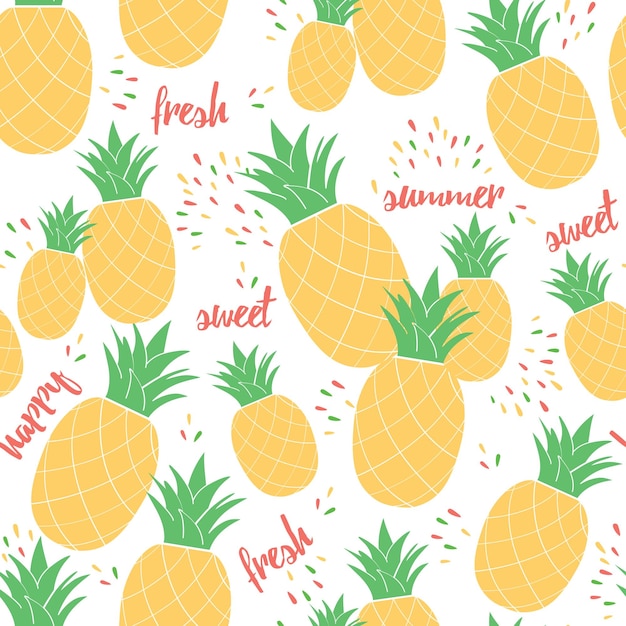 Modello di motivo ananas estivo senza cuciture per sfondo di frutta o design del pacchetto