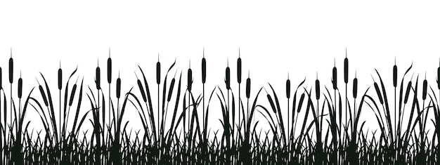 Vector seamless swamp vegetation silhouette vector illustration of border with reeds for design river catta