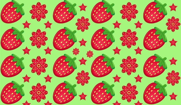 Бесшовный текстильный рисунок клубники плоский набор фруктов и цветов
