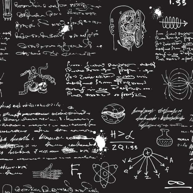 seamless texture background in the style of sketches from the diary of a scientist inventor