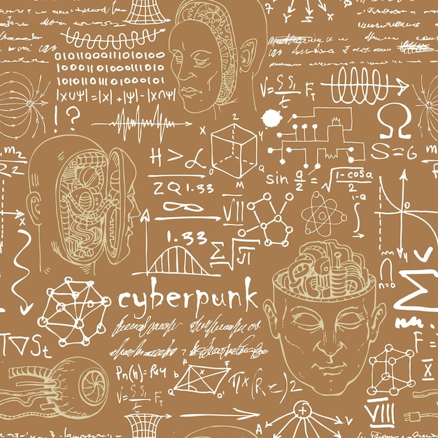 Seamless texture background in the style of sketches from the diary of a scientist inventor