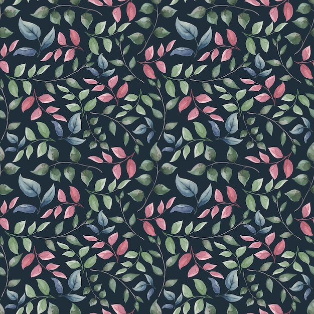 Vector seamless texture of colorful leaves on a dark background