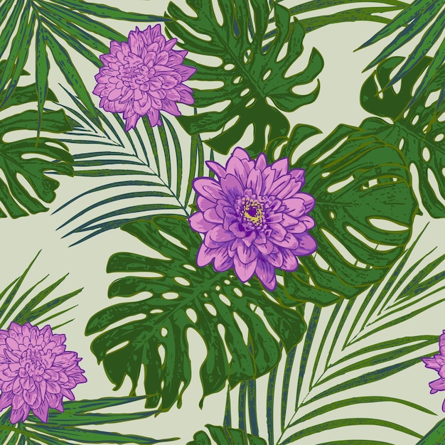 бесшовная текстура для тканей и зарослей бумажных джунглей с цветами бабочками и колибри