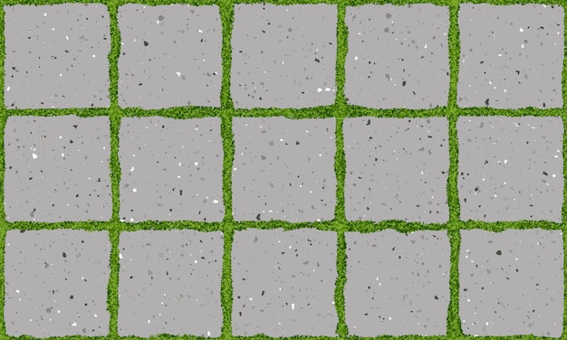 Vector seamless texture of old pavement with moss and concrete square bricks