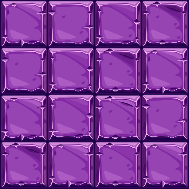 Vector seamless texture of purple square stone, background stone wall tiles.