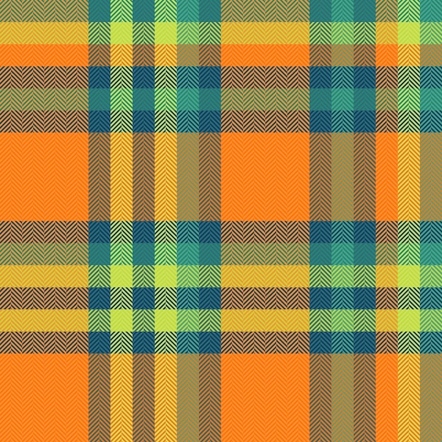 Seamless texture tartan of fabric textile pattern with a plaid vector background check in cyan and tangerine colors