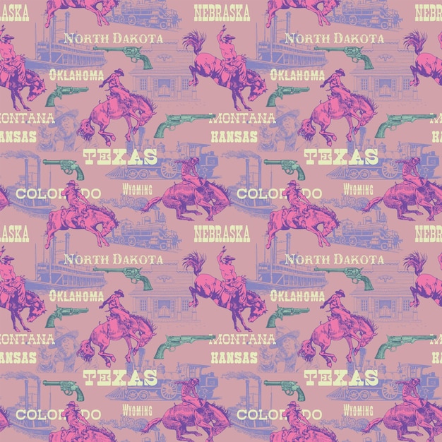 seamless texture wild west rodeo cowboys print on fabric paper