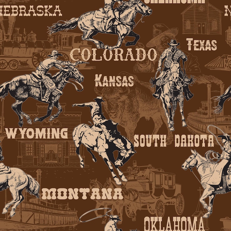 Vector seamless texture wild west rodeo cowboys
