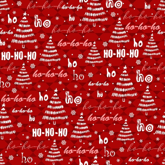 Seamless texture with Christmas tree snowflakes and text ho ho ho ho