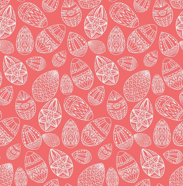 Vector seamless texture with festive doodle eggs with boho pattern vec