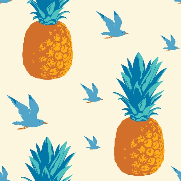 seamless texture with pineapples and seagulls