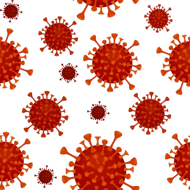 Seamless textured background of red coronavirus or covid-19. repetition pattern of an epidemic of a virus, disease.