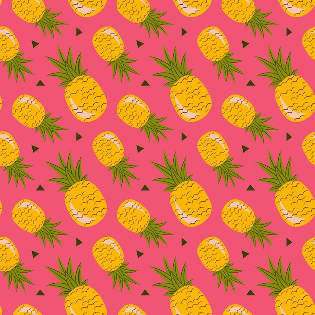 Seamless tossed summer pineapple fruit illustration background pattern in vector