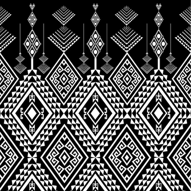 seamless tribal fabric pattern black and white background used to design fabrics for making clothes