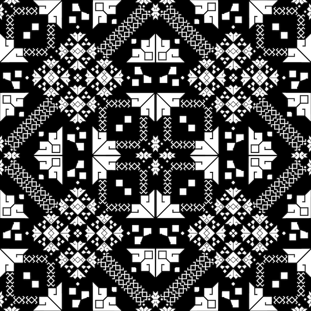 Seamless tribal fabric pattern black and white background used to design fabrics for making clothes