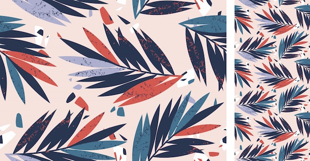  seamless tropical abstract pattern with palm leaves